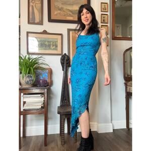 beaded Y2k 90s Andrella Donatello dress silk asymmetrical hem fitted